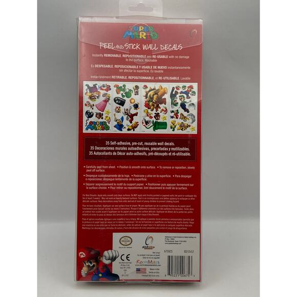 Super Mario Brothers Peel and Stick Wall Stickers 35 Removable Luigi Yoshi Peach - Picture 5 of 6